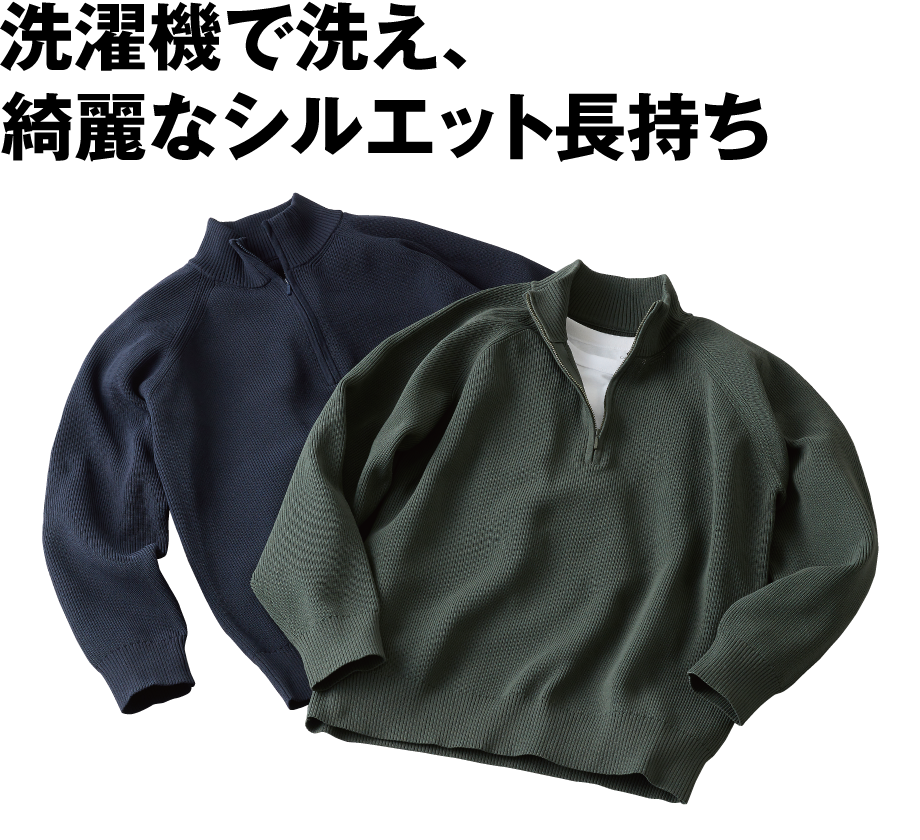 SOLOTEX$00AE使用 ウォッシャブルハーフジップニット